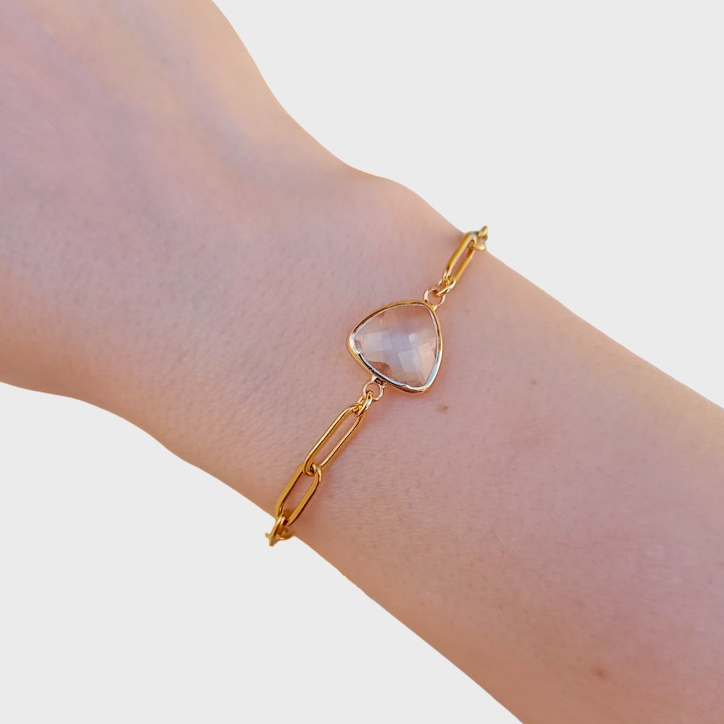 White Topaz Birthstone Paperclip Bracelet