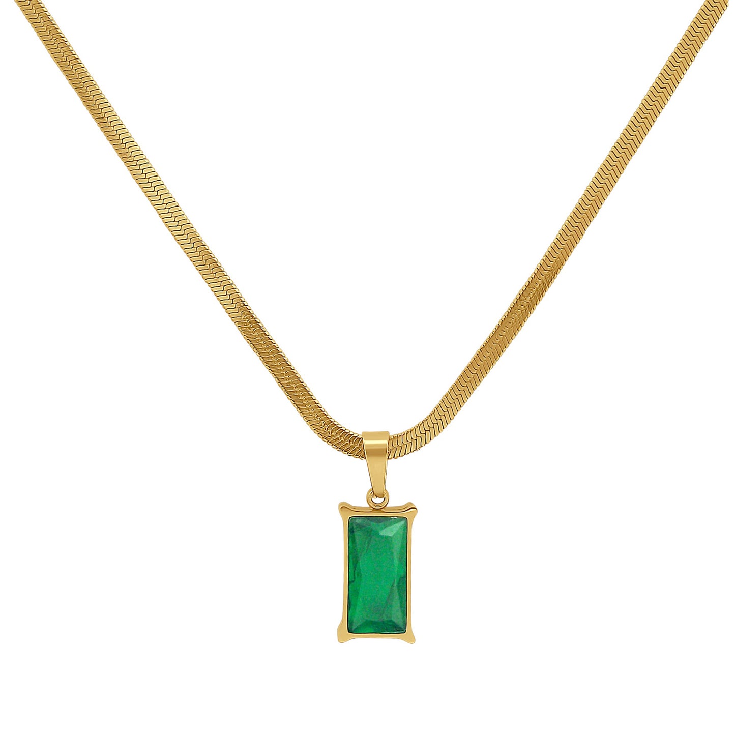 Emerald Herringbone Gemstone Necklace