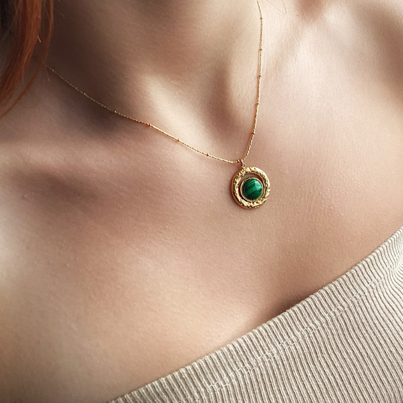18K Malachite Gold Necklace