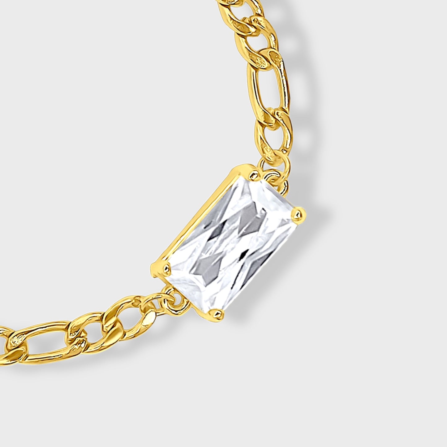 White Topaz Gold Figaro Bracelet