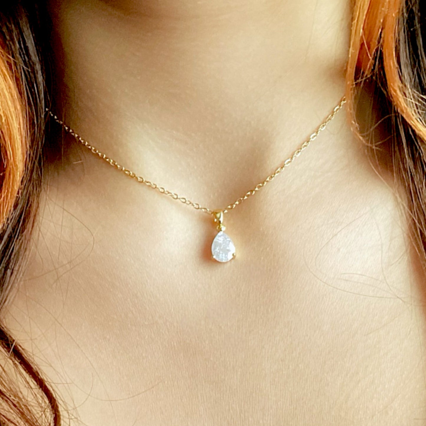 18K April Gemstone Teardrop Necklace
