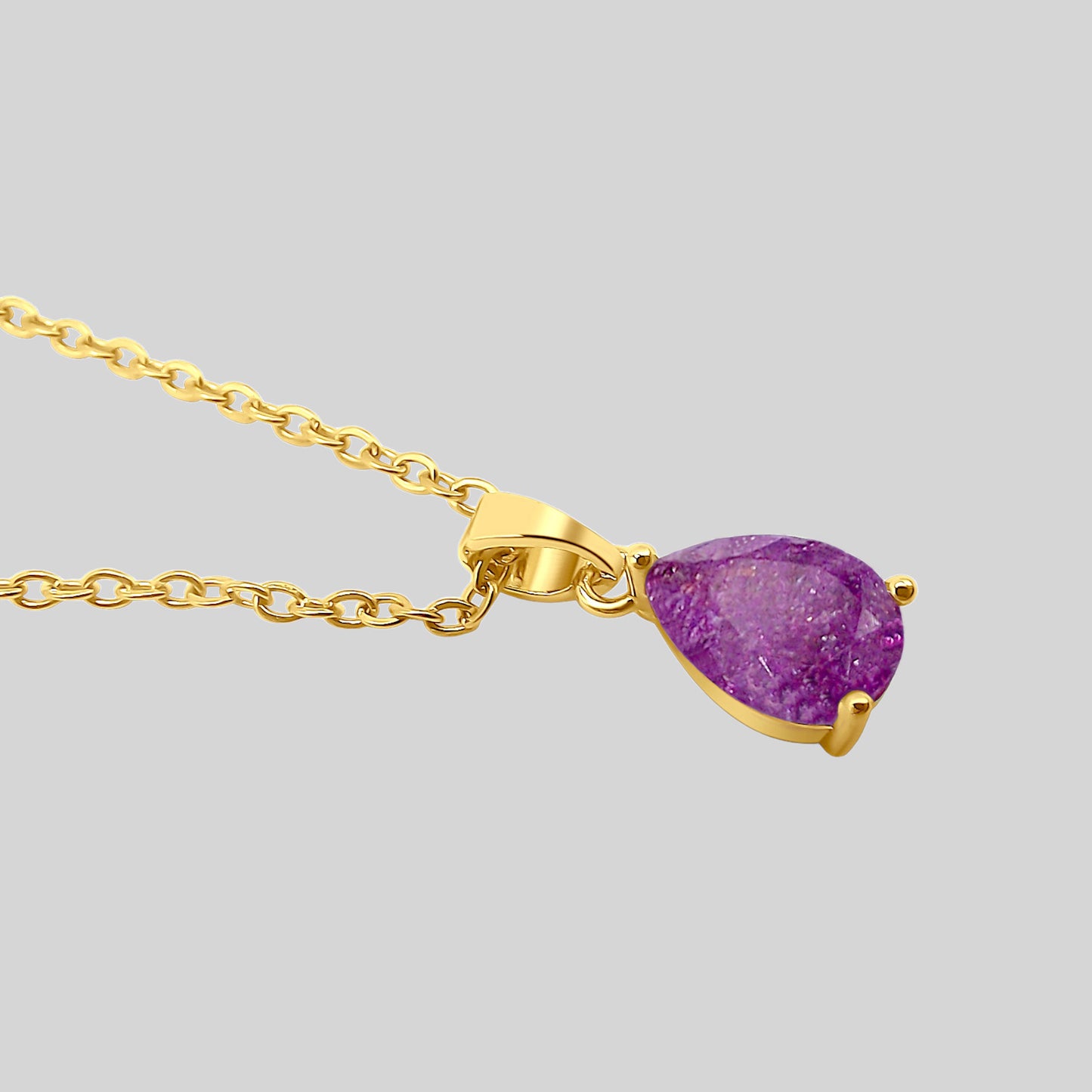 18K February Gemstone Teardrop Necklace