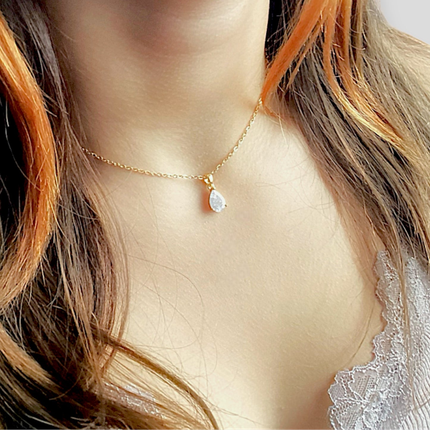 18K April Gemstone Teardrop Necklace