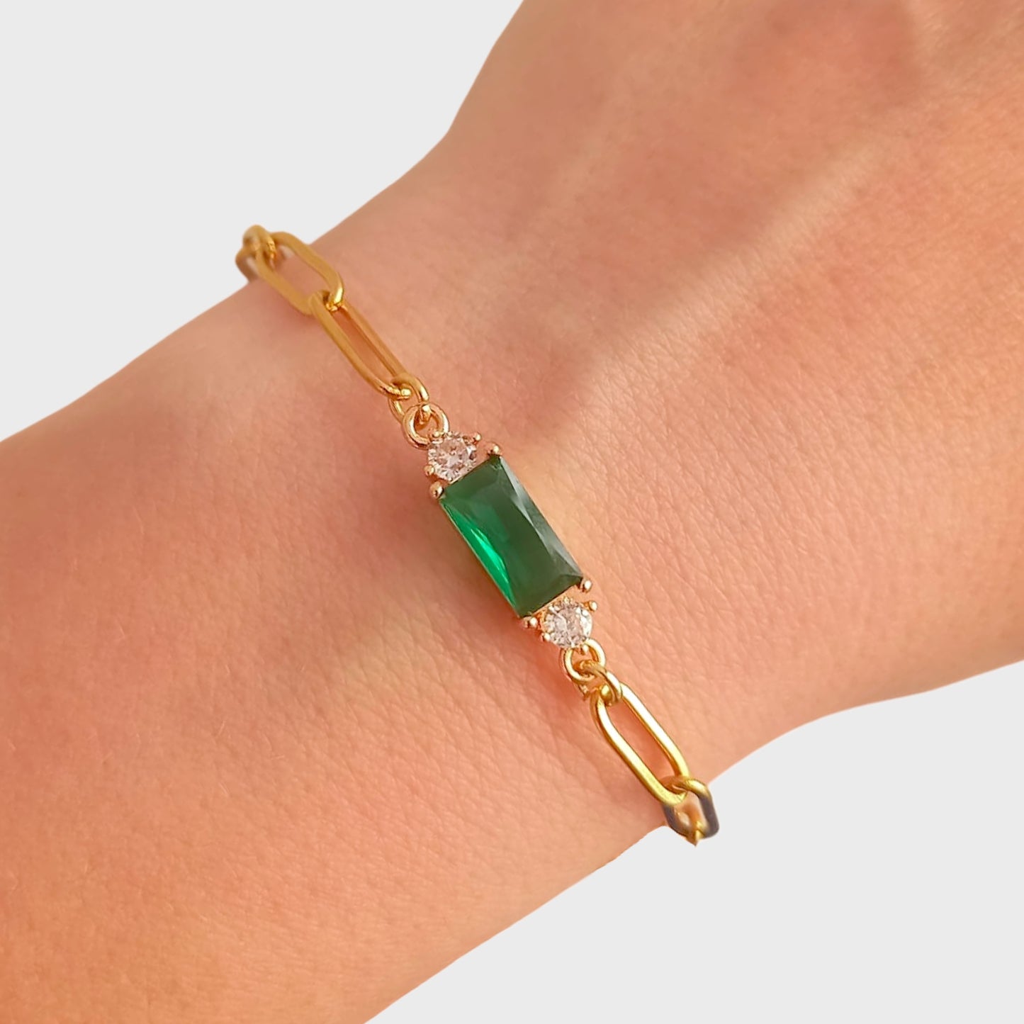 Delicate Emerald Paperclip Bracelet