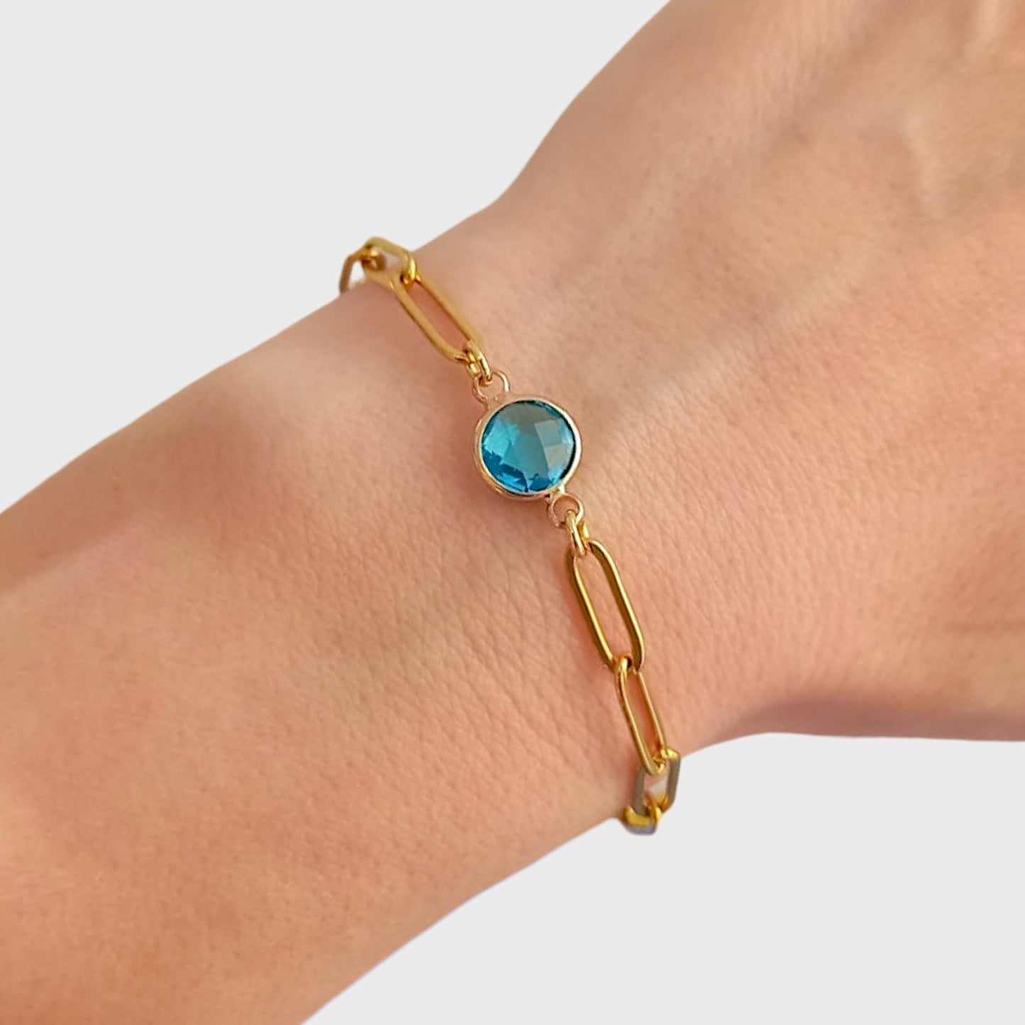Aquamarine Gold Paperclip Bracelet