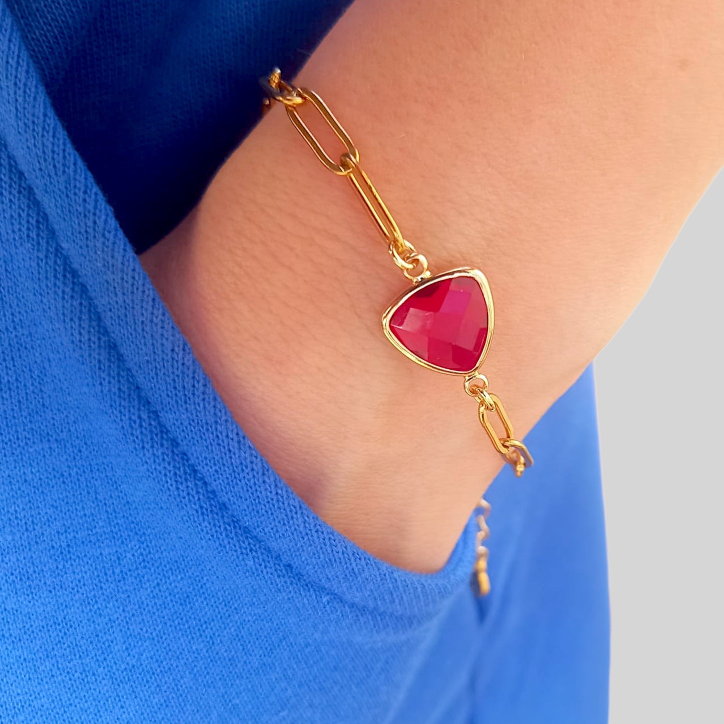 Ruby Birthstone Paperclip Bracelet