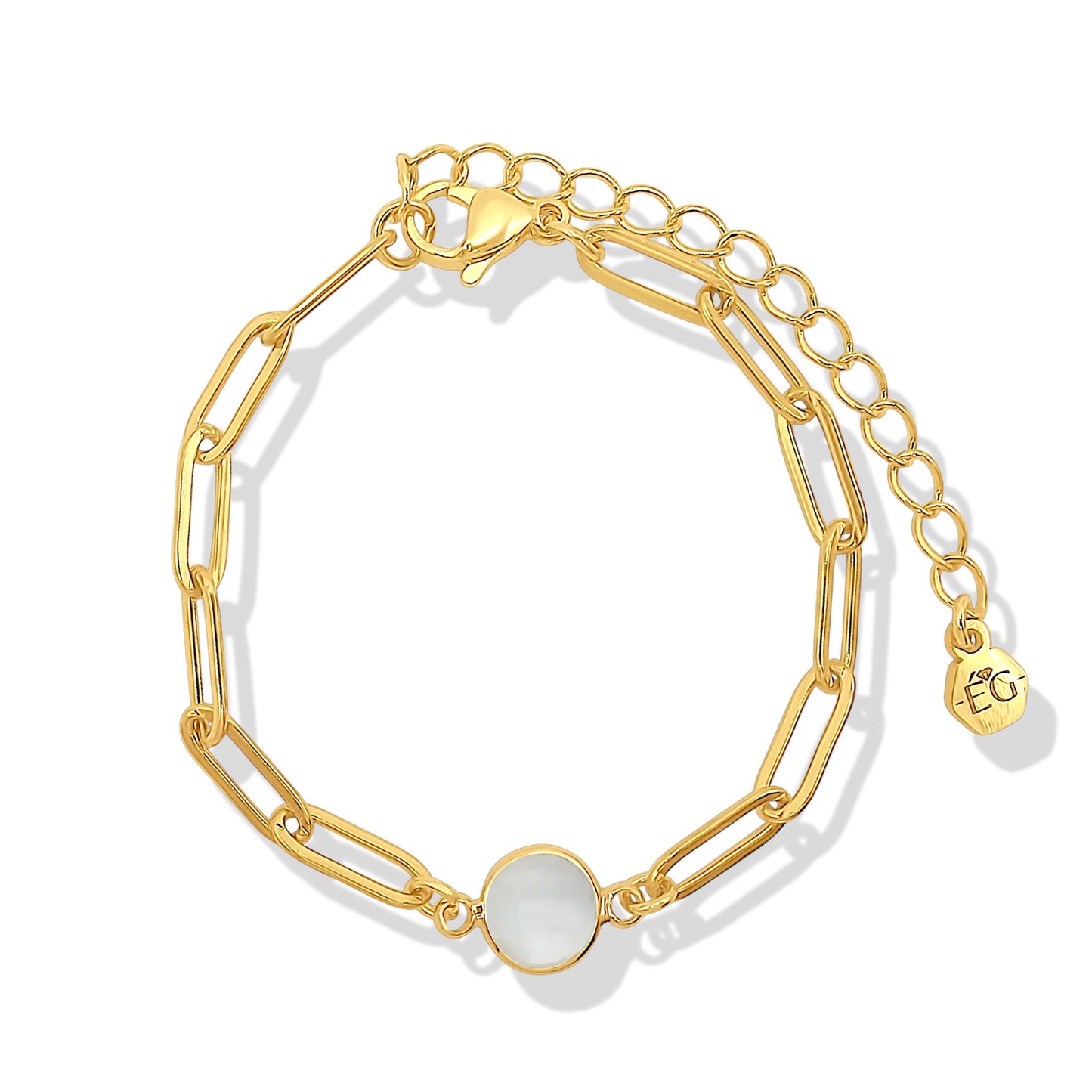 White Topaz Gold Paperclip Bracelet