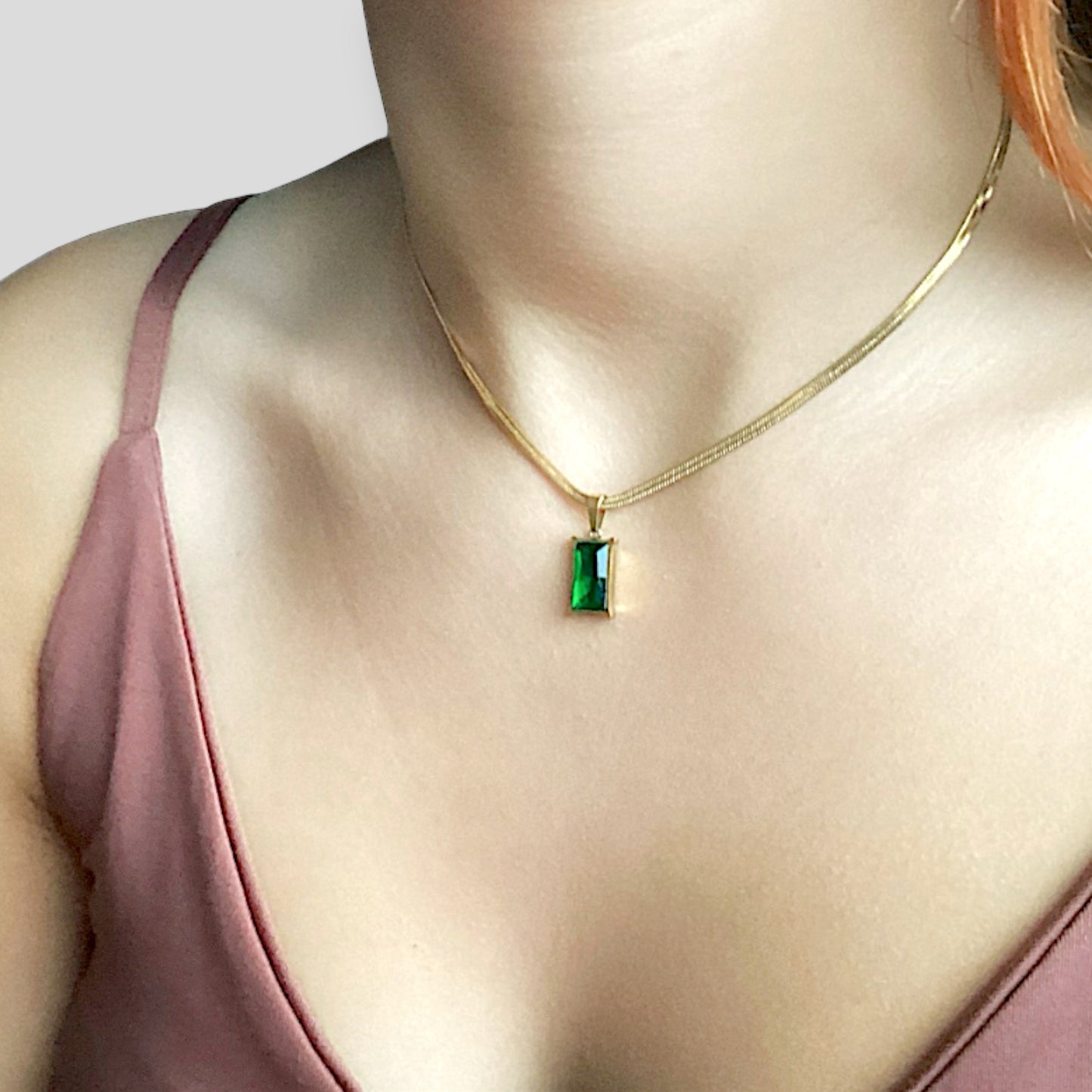 Emerald Herringbone Gemstone Necklace