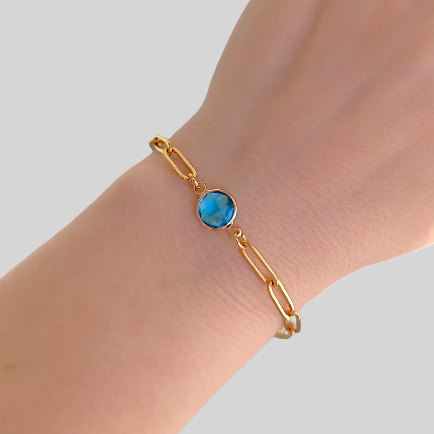 Aquamarine Gold Paperclip Bracelet