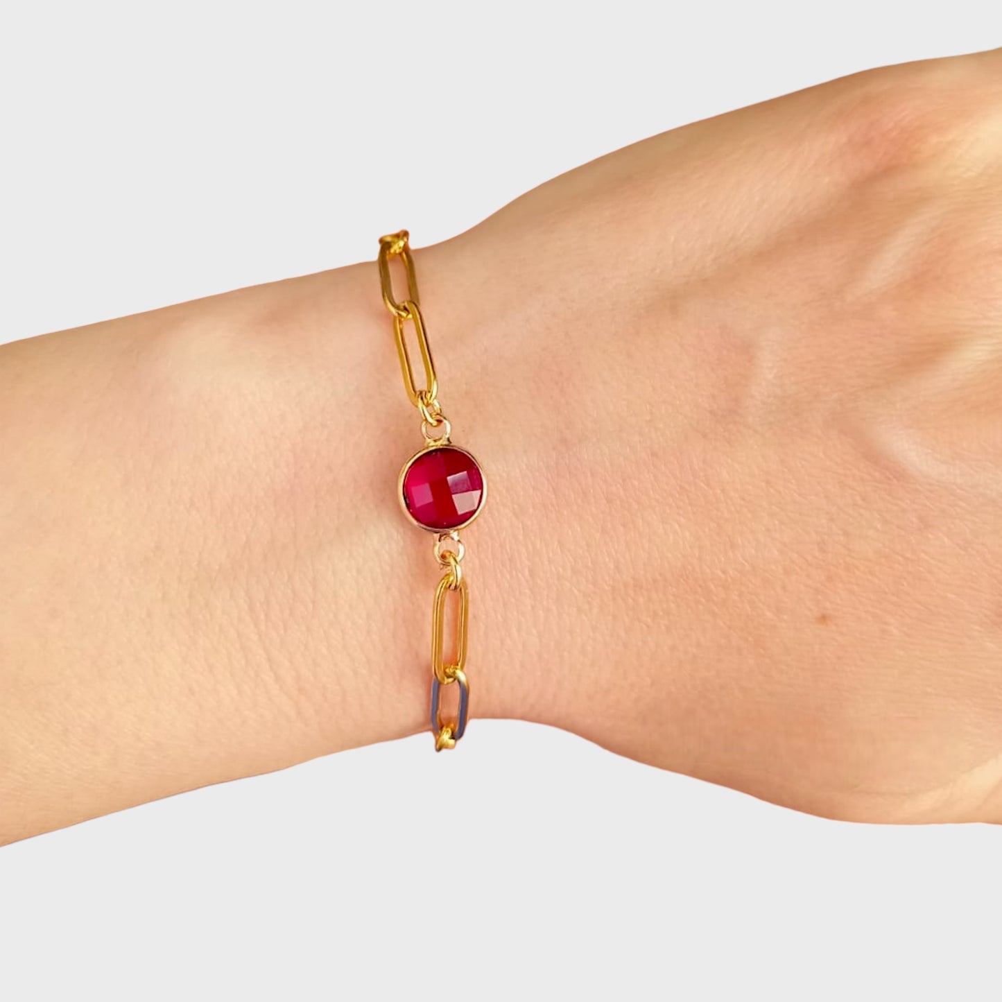 Garnet Gold Paperclip Bracelet