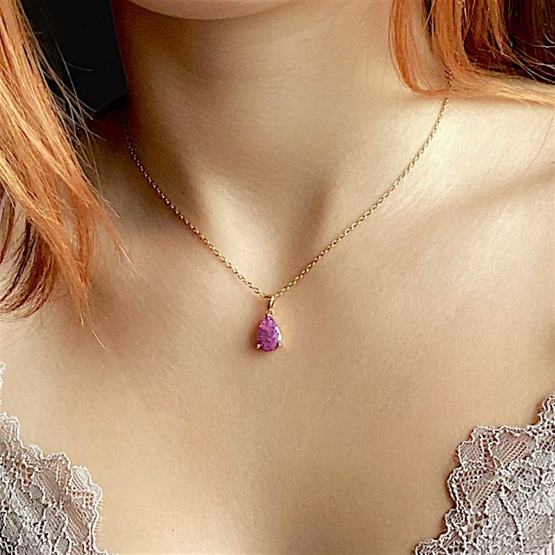 18K February Gemstone Teardrop Necklace