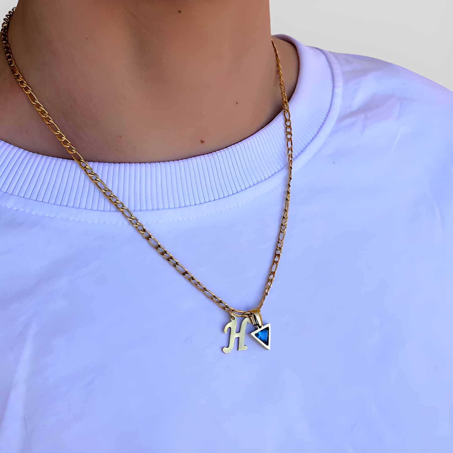 Aquamarine Initial Charm Necklace