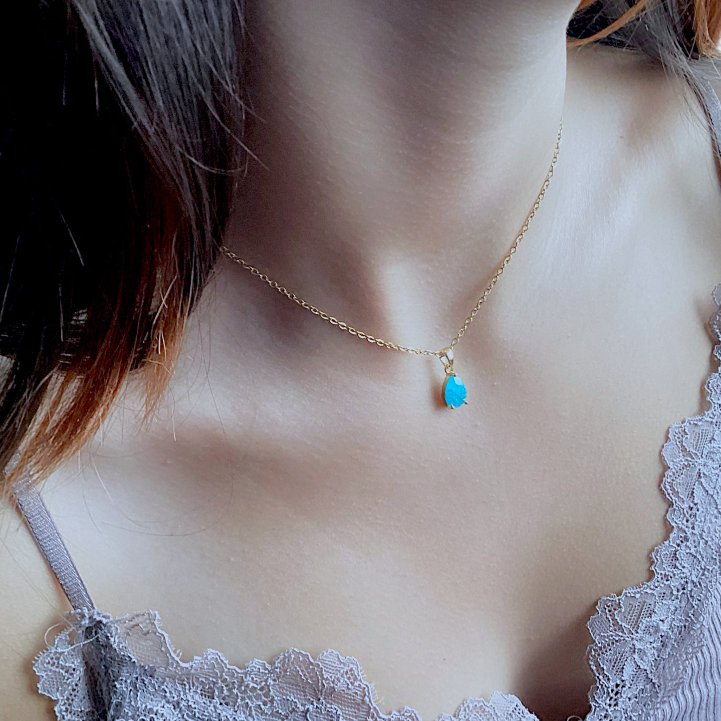 18K March Gemstone Teardrop Necklace