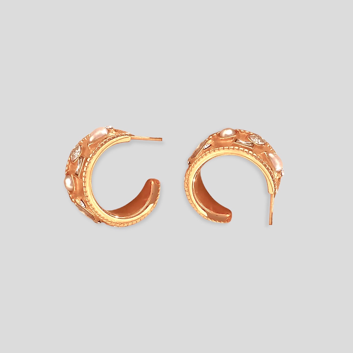 18K Half Hoop Pearl Topaz Earrings