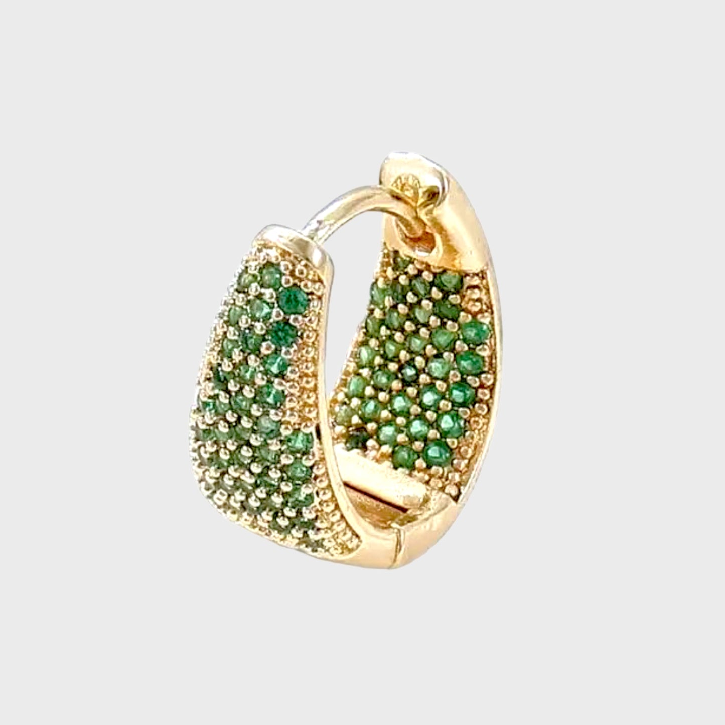 18K Gold Emerald Gemstone Hoop Earrings