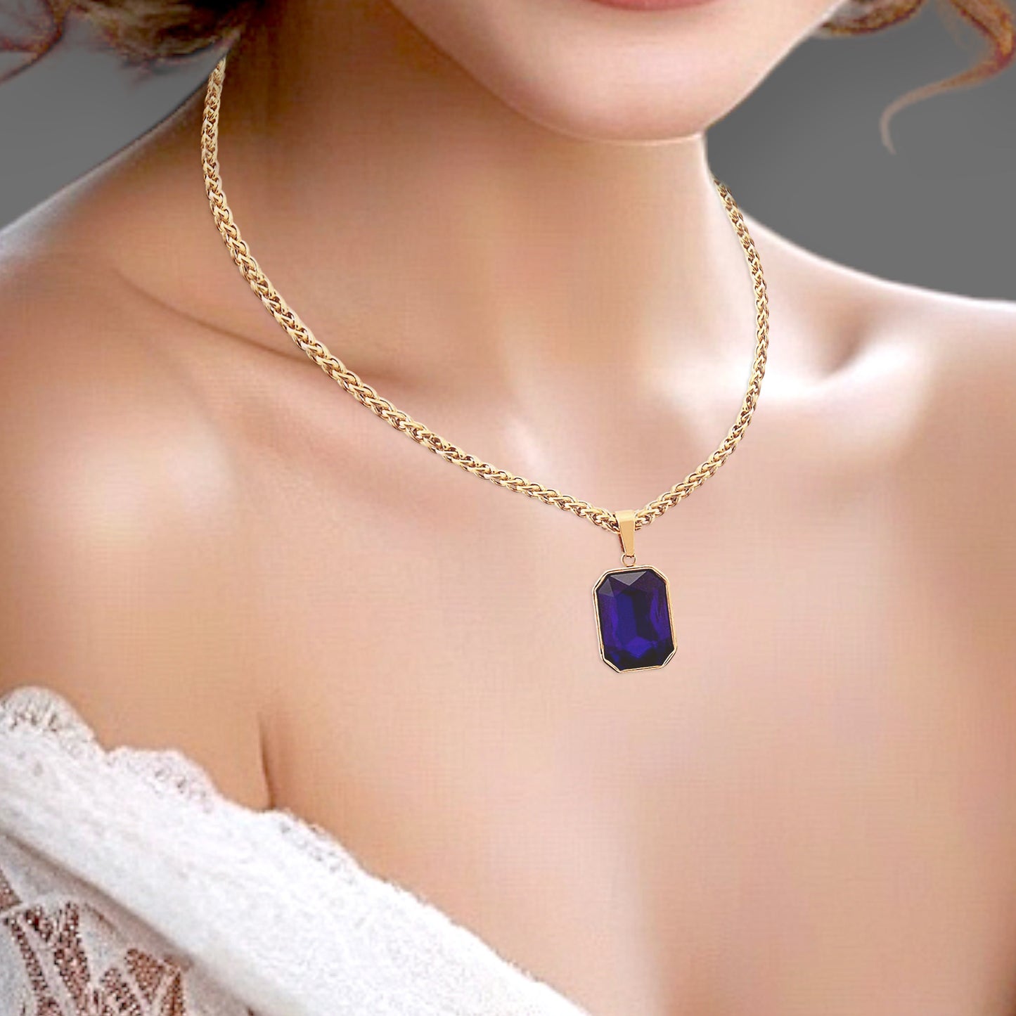Keel Link Chain Sapphire Birthstone Necklace
