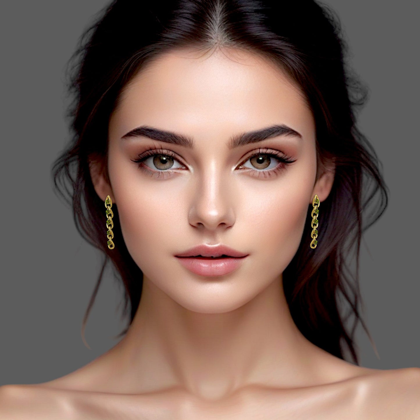 18K Peridot Cuban Chain Earrings