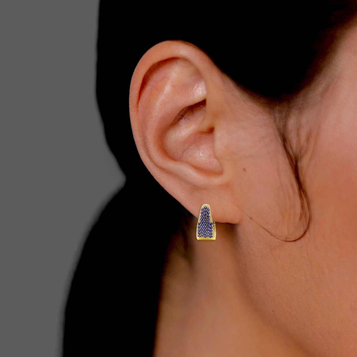 18K Gold Sapphire Gemstone Hoop Earrings
