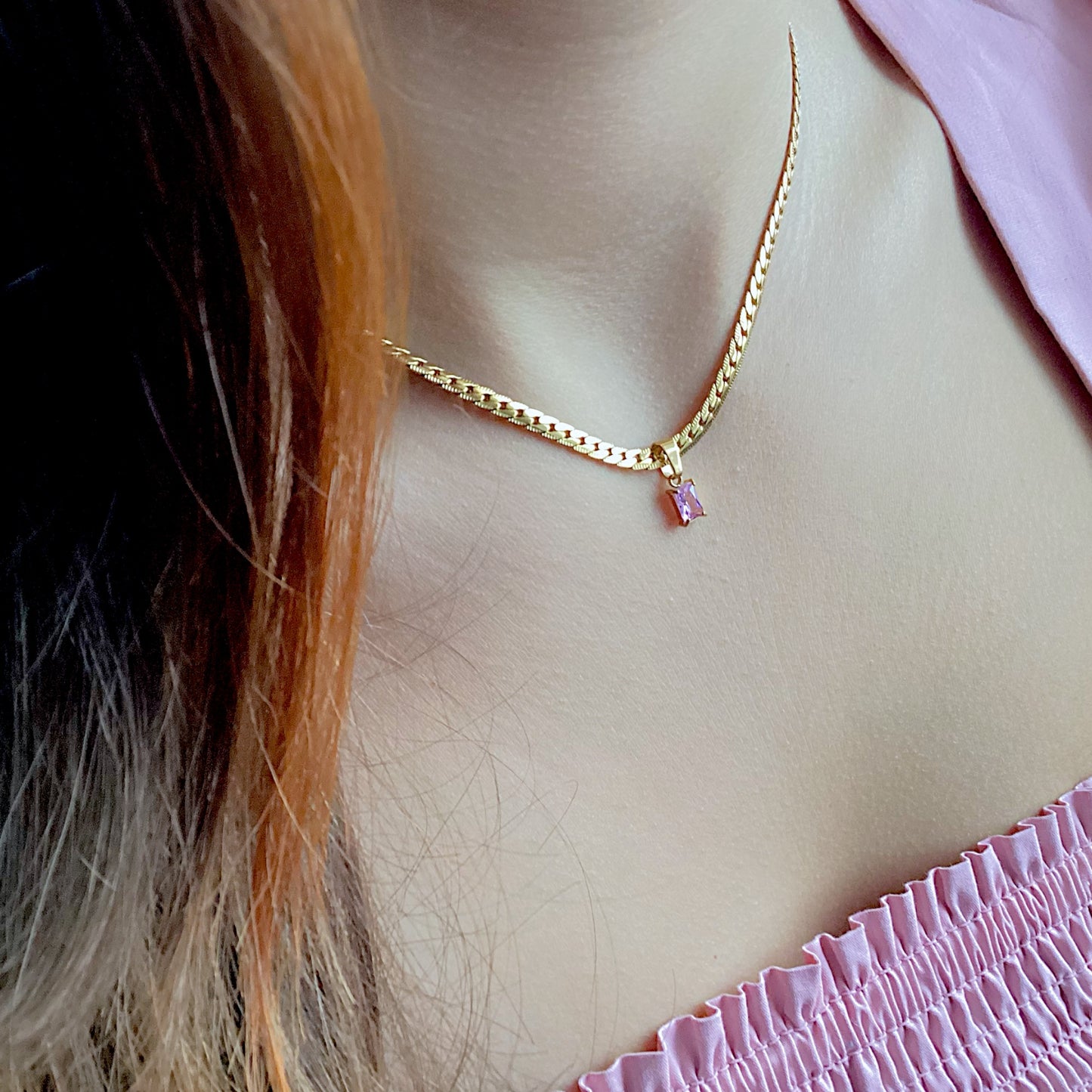 18K Rose Quartz Gemstone Choker