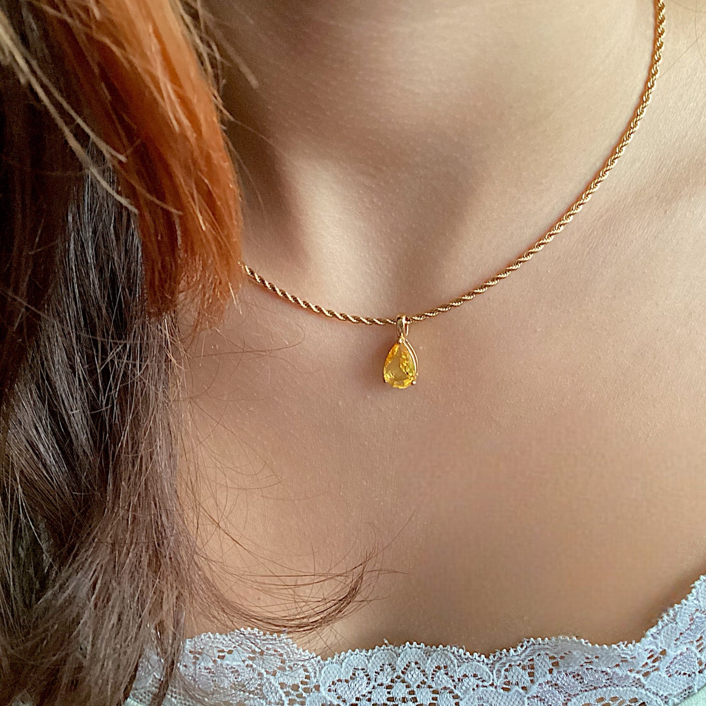 Citrine Gemstone Water Drop Necklace
