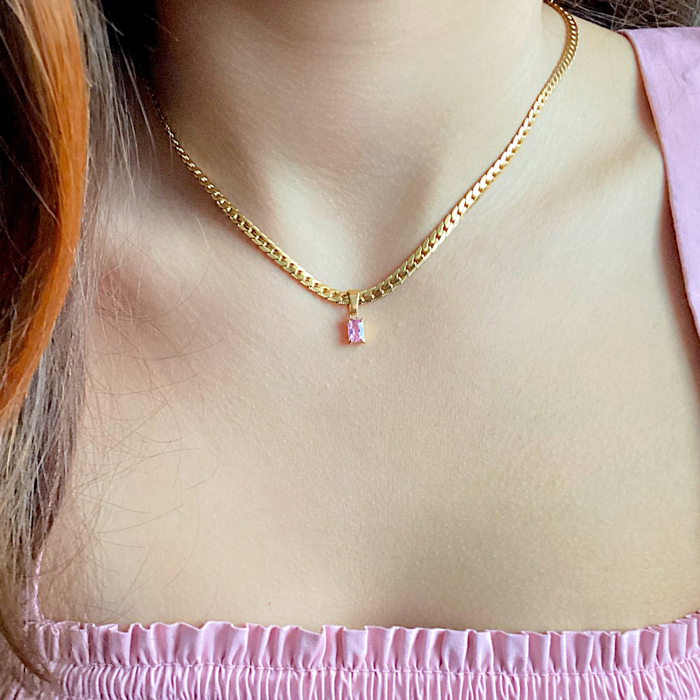 18K Rose Quartz Gemstone Choker