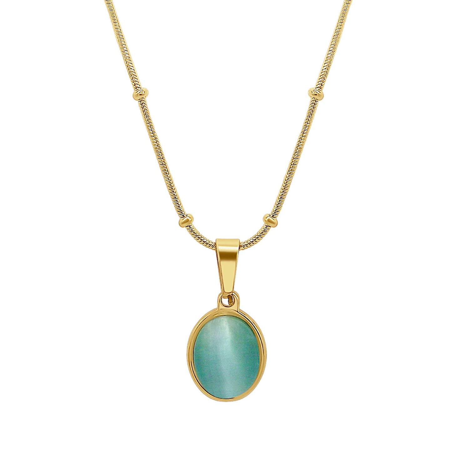 Blue Cat Eye Gold Necklace