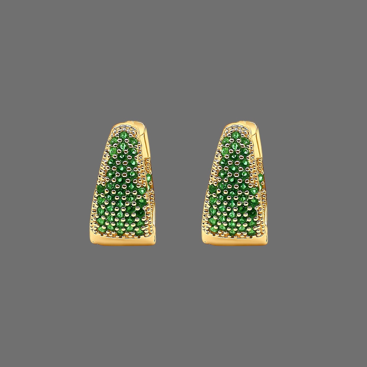 18K Gold Emerald Gemstone Hoop Earrings