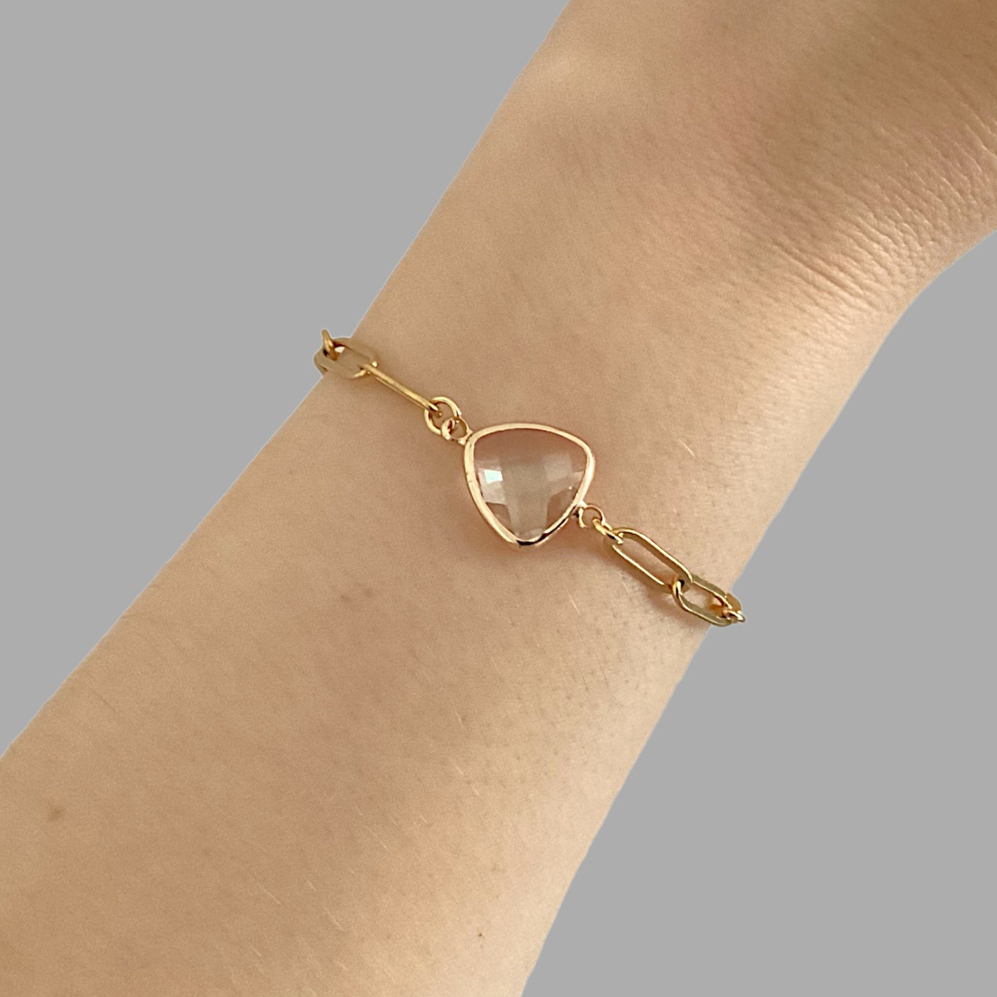 White Topaz Birthstone Paperclip Bracelet