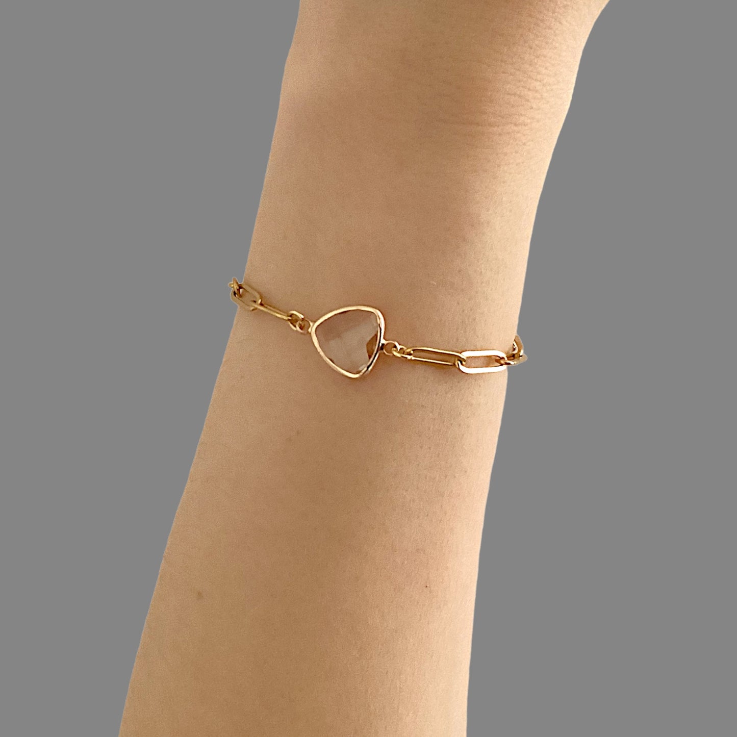 White Topaz Birthstone Paperclip Bracelet