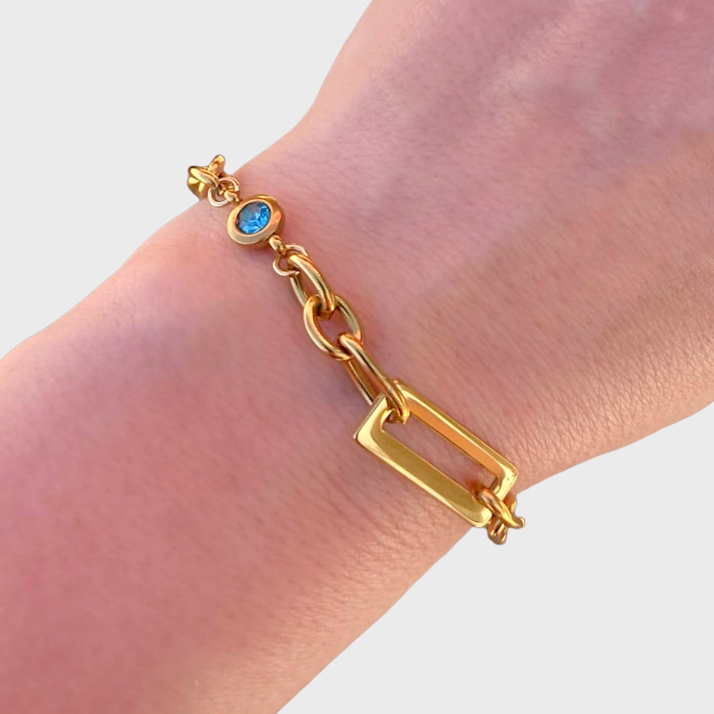 Geometric Aquamarine Link Chain Bracelet