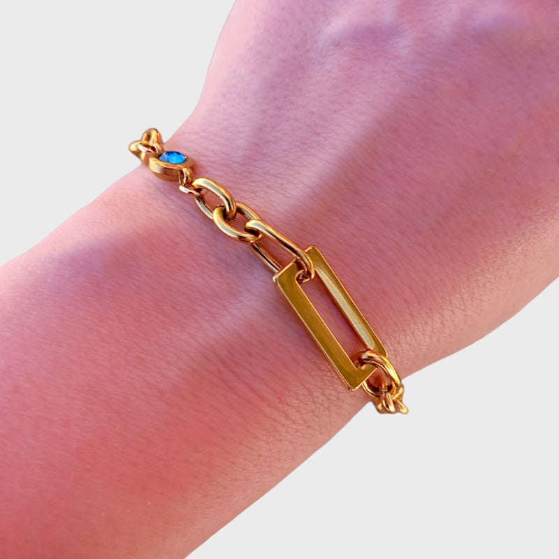 Geometric Aquamarine Link Chain Bracelet