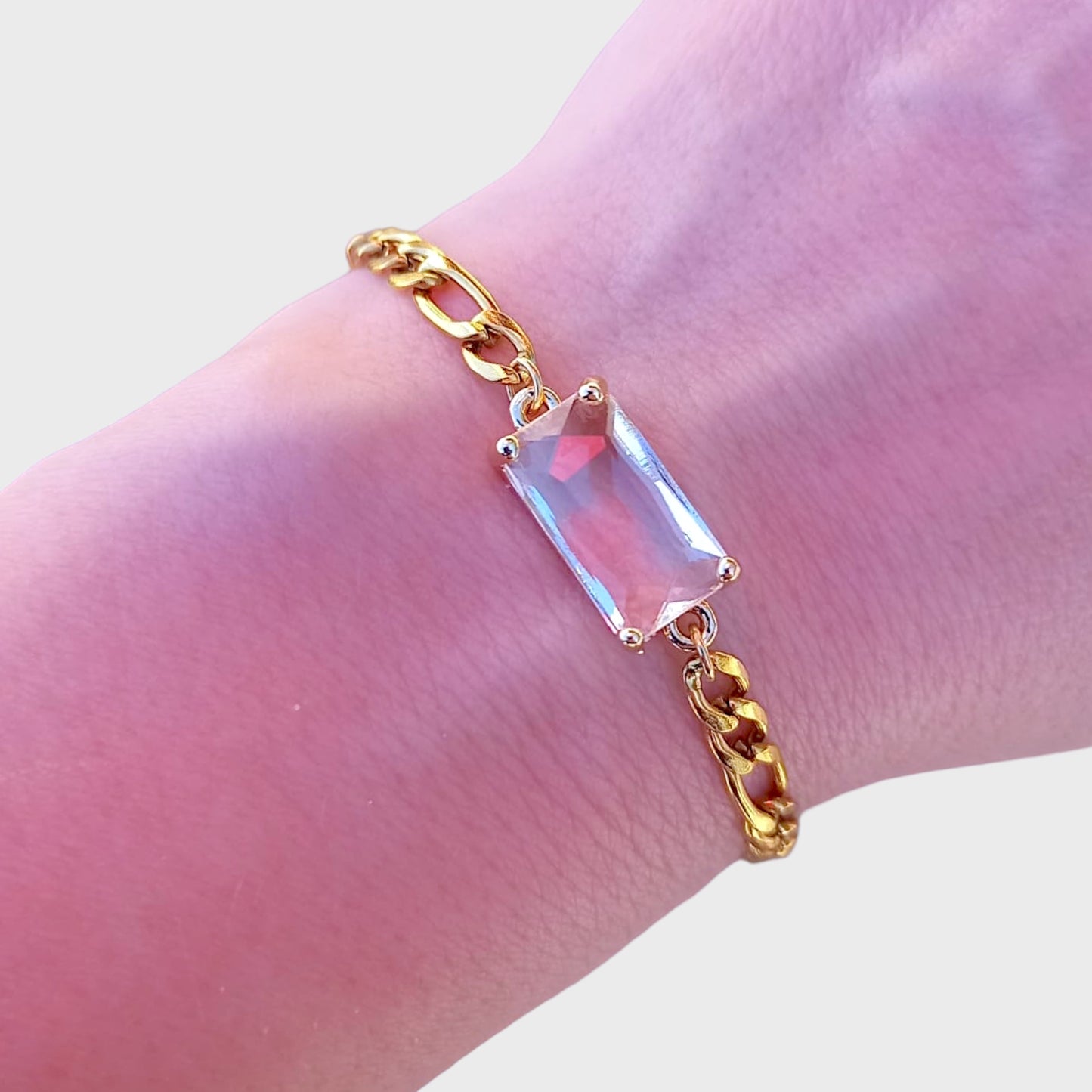 White Topaz Gold Figaro Bracelet