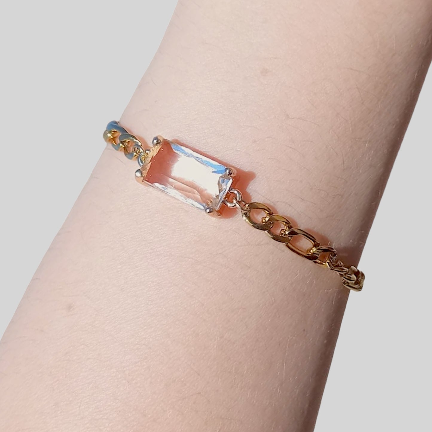 White Topaz Gold Figaro Bracelet
