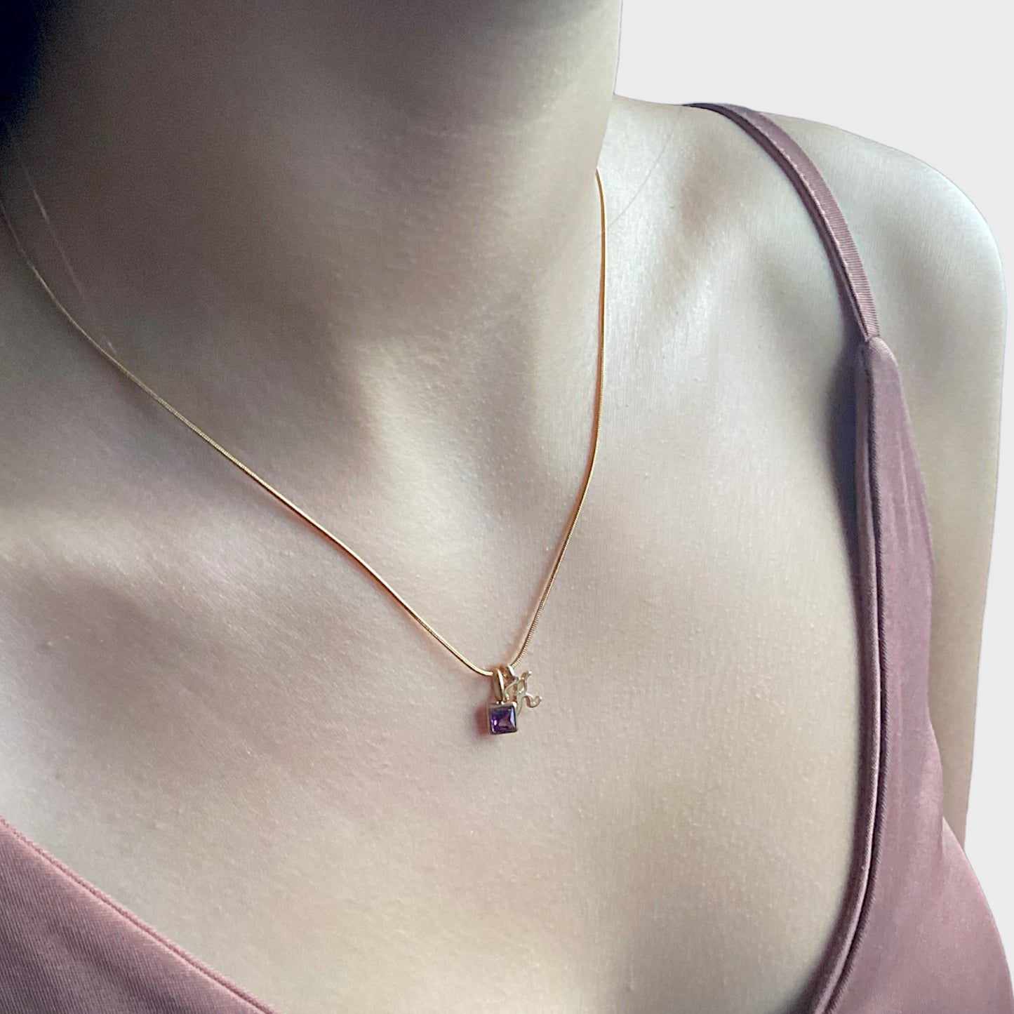 Amethyst Birthstone Name Necklace