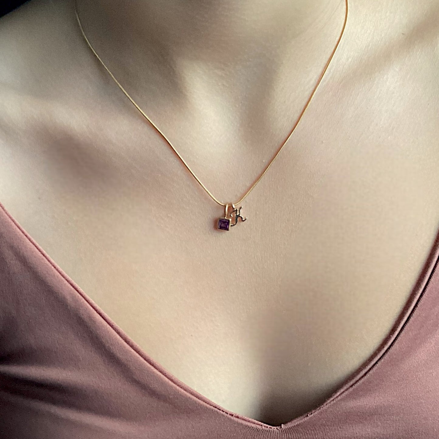 Amethyst Birthstone Name Necklace