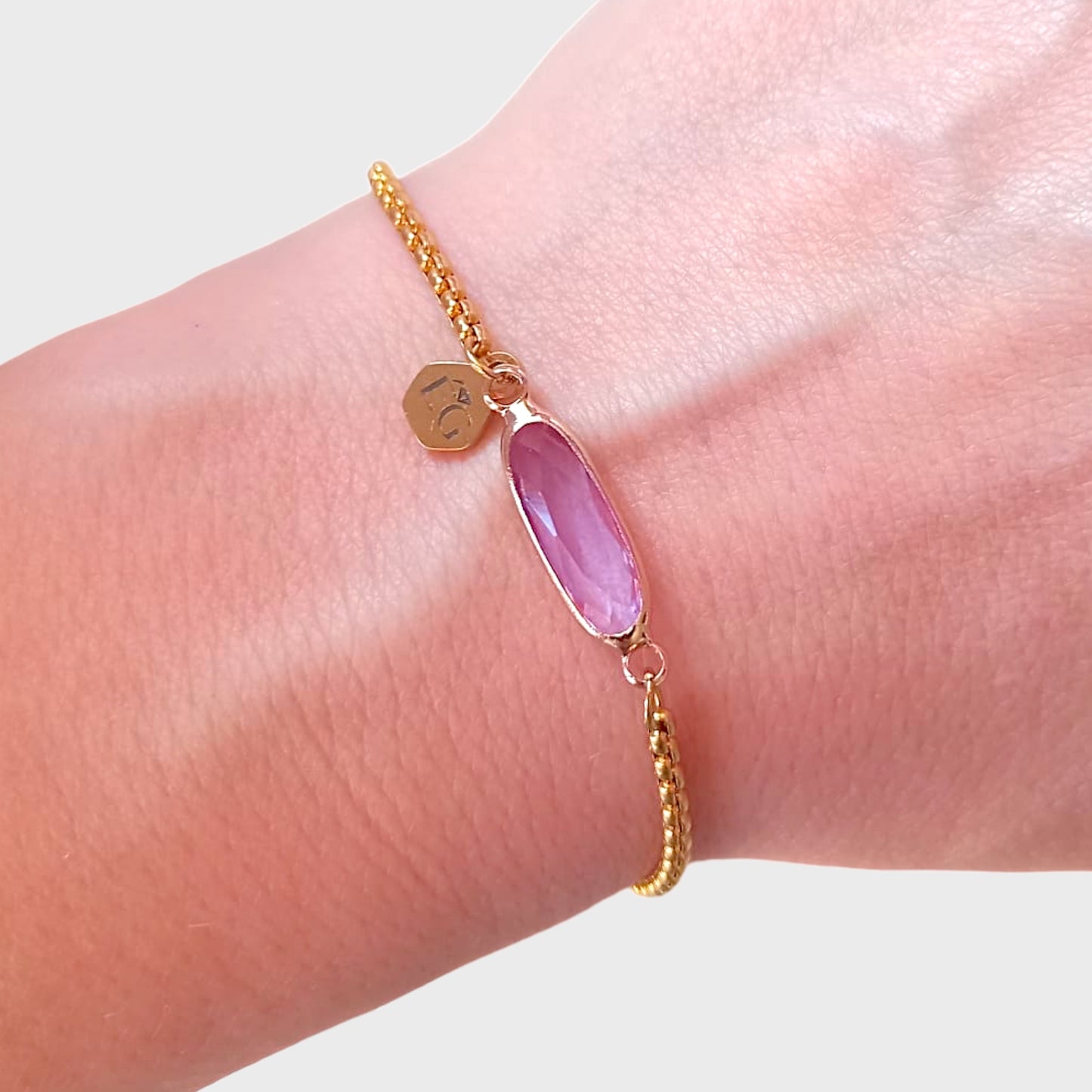 Rose Quartz Baguette Adjustable Bracelet