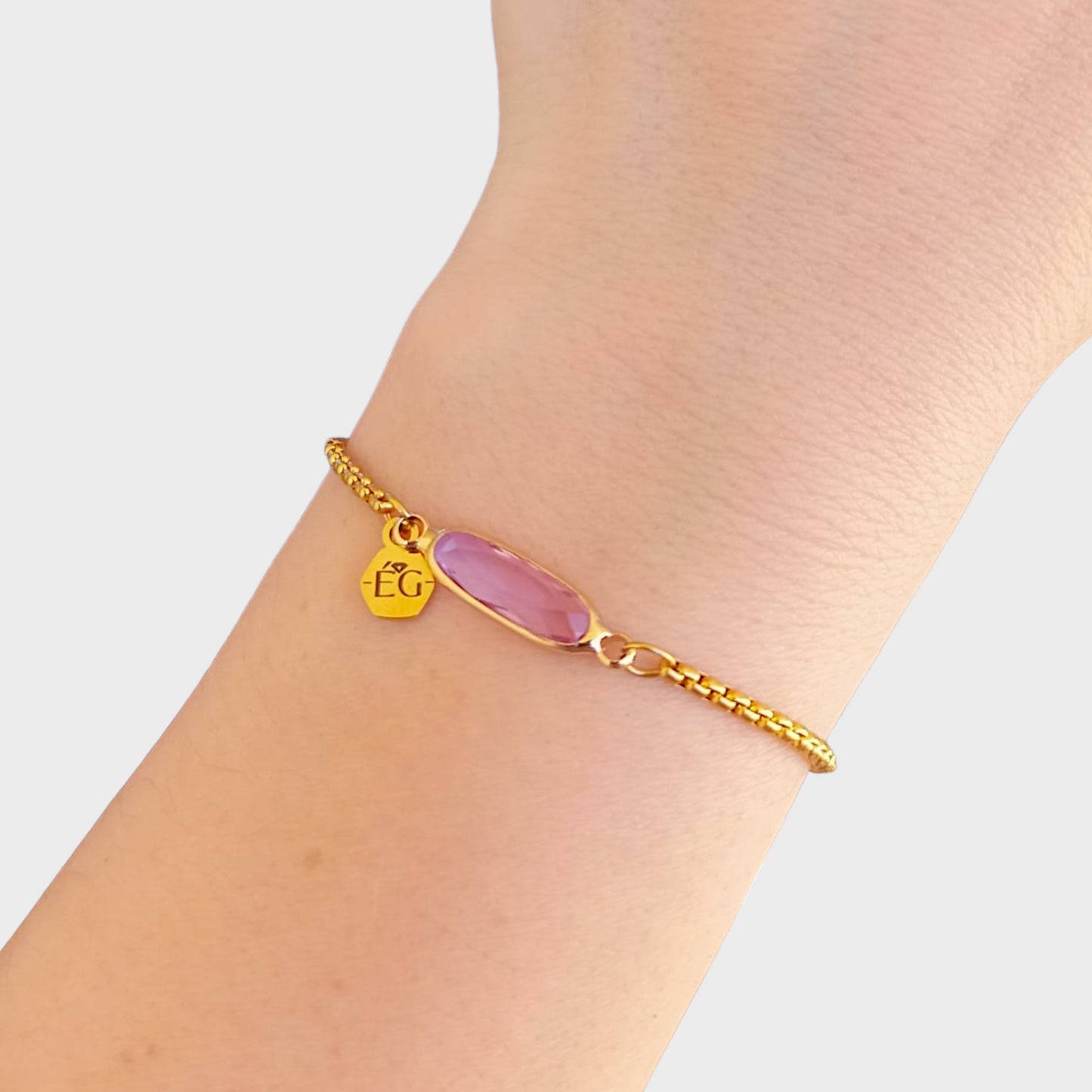 Rose Quartz Baguette Adjustable Bracelet