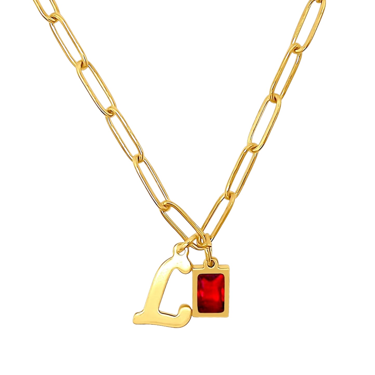 Garnet Initial Paperclip Necklace