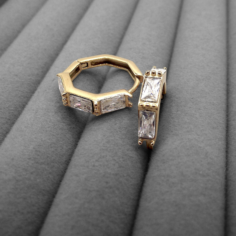 White Quartz Gold Huggies