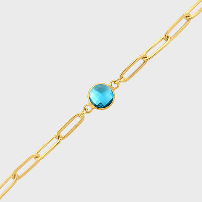 Aquamarine Gold Paperclip Bracelet