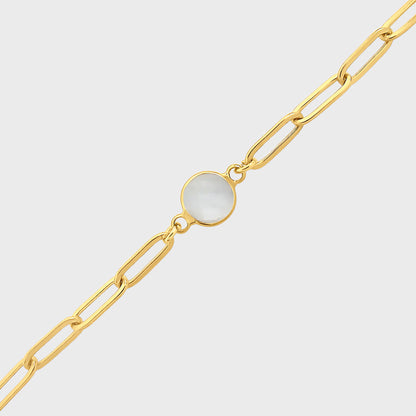 White Topaz Gold Paperclip Bracelet