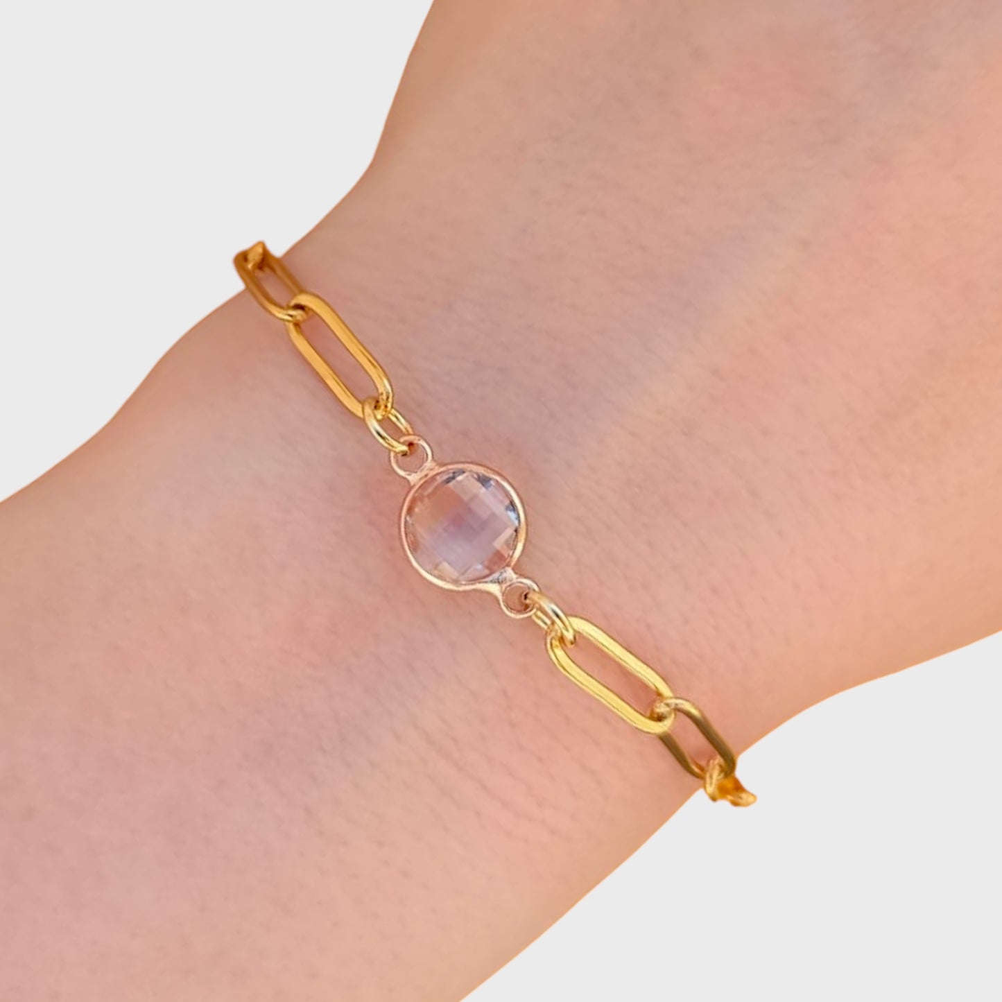 White Topaz Gold Paperclip Bracelet