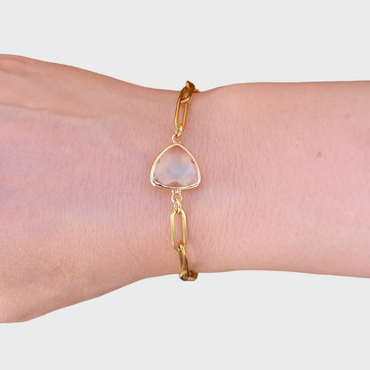 White Topaz Birthstone Paperclip Bracelet