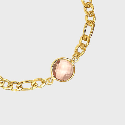 Rose Quartz Figaro Chain Bracelet