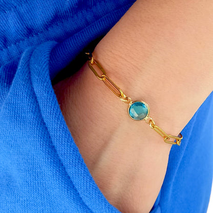 Aquamarine Gold Paperclip Bracelet