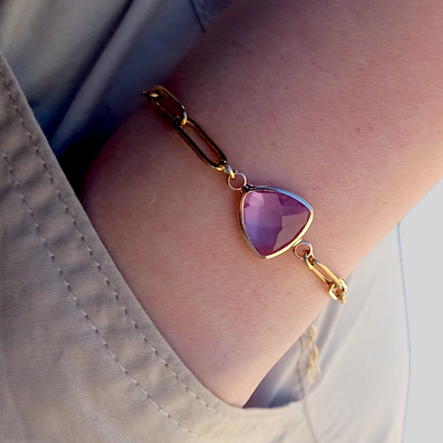 Amethyst Birthstone Paperclip Bracelet