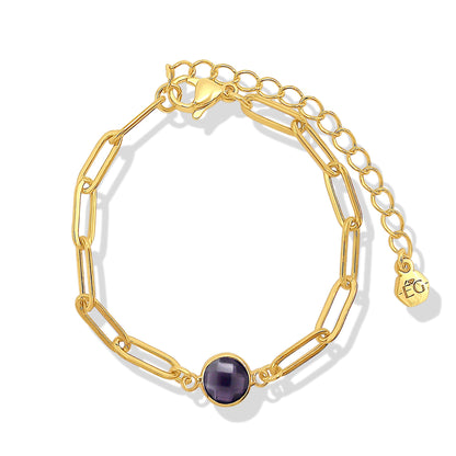 Amethyst Paperclip Gold Bracelet