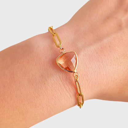 Rose Quartz  Birthstone Paperclip Bracelet