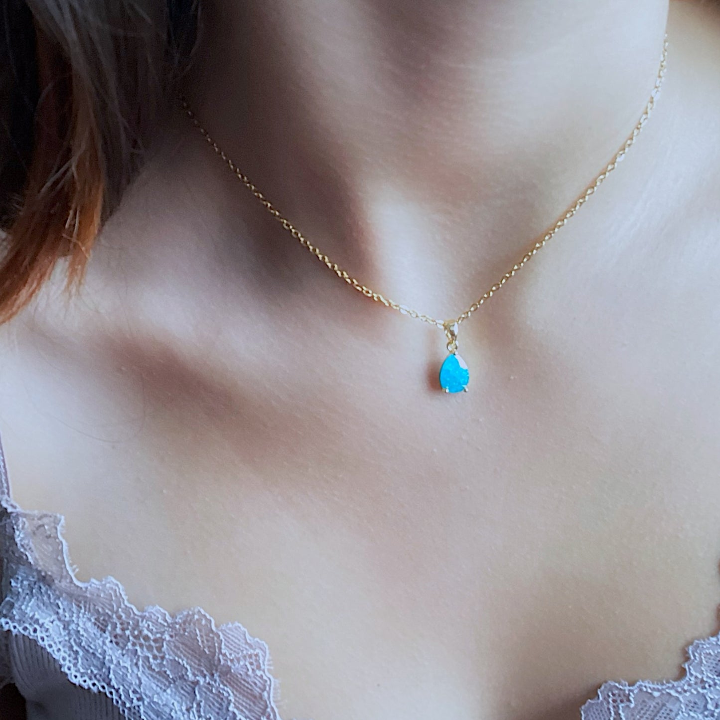 18K March Gemstone Teardrop Necklace