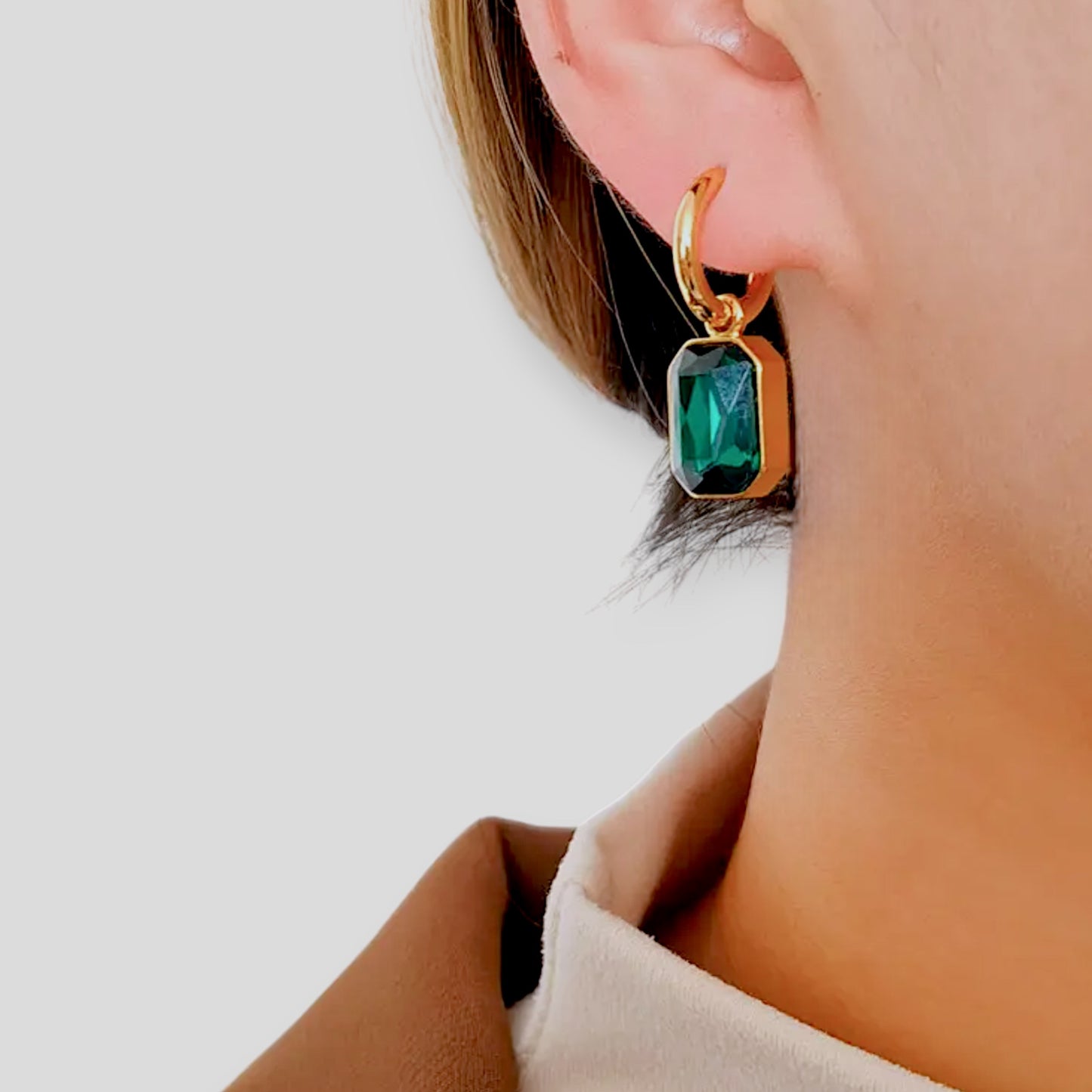 Emerald Hoop Drop Earrings